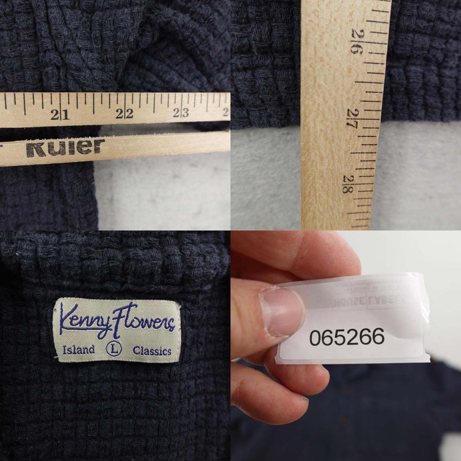 Vintage Kenny Flowers Shirt Mens Large Navy Blue Waffle Knit Textured Button Up Camp Size US L / EU 52-54 / 3 - 8 Thumbnail