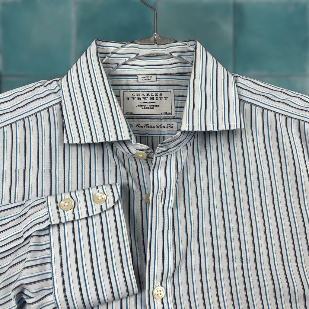 Charles Tyrwhitt Charles Tyrwhitt Dress Shirt 16 33 Non-Iron Slim Fit Multicolor Vertical Striped Size 42R - 1 Thumbnail