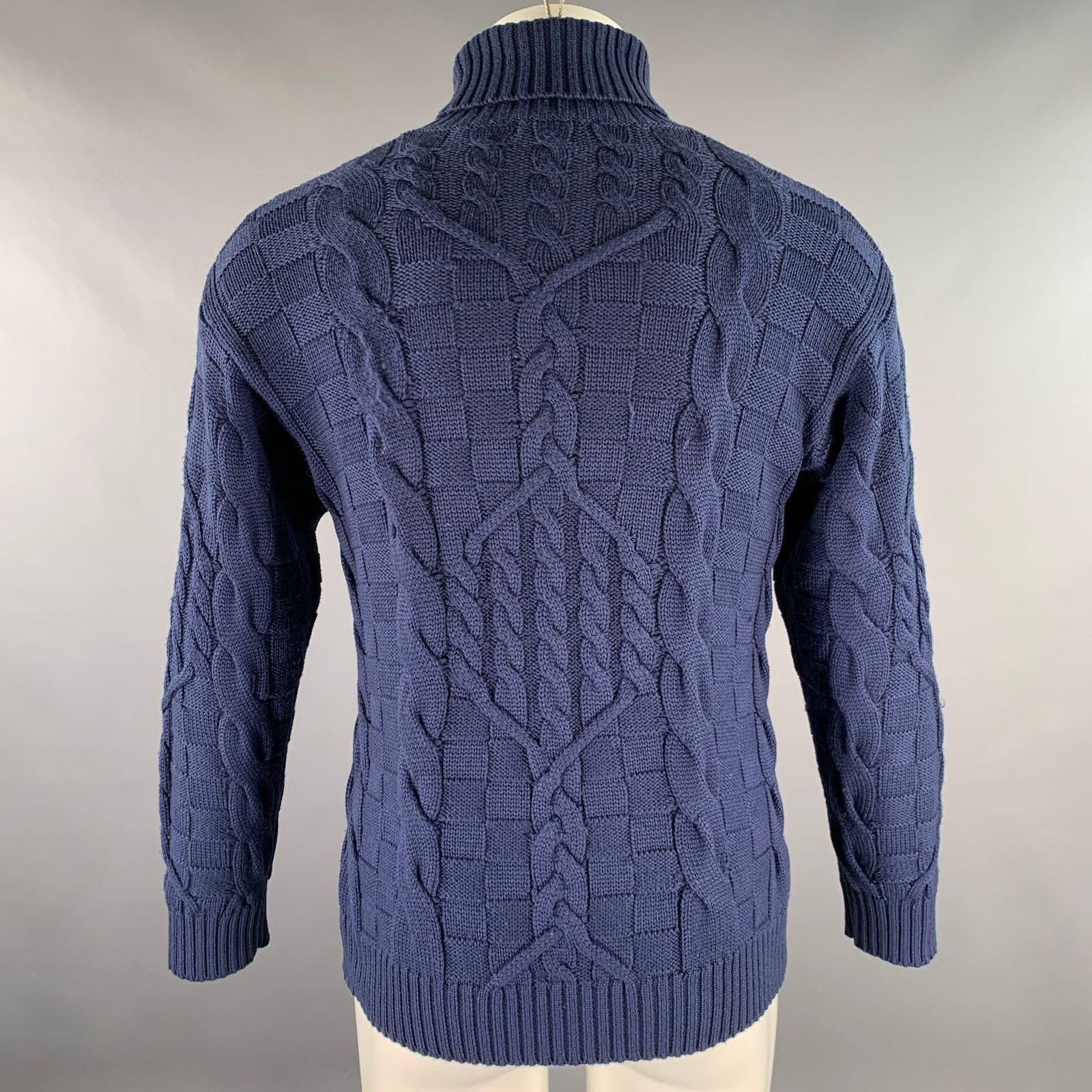 Etro ETRO Size S Navy Cable Knit Wool Blend Turtleneck Sweater Size US S / EU 44-46 / 1 - 4 Thumbnail