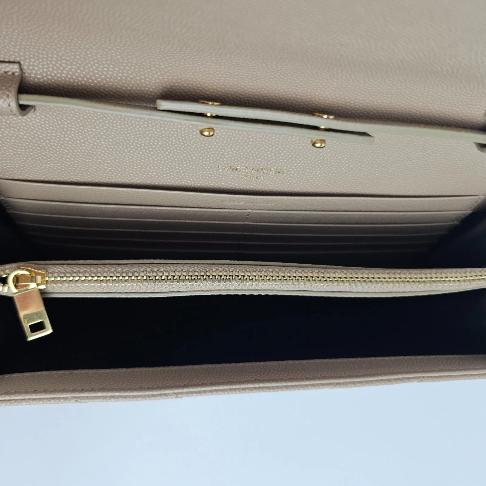 Saint Laurent Paris YSL Cassandre Dark Beige Grained Leather Chain Wallet Size ONE SIZE - 9 Thumbnail