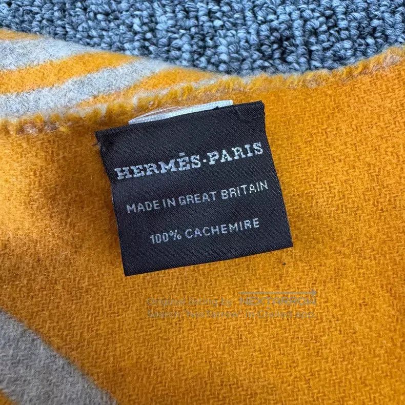 Hermes Hermes Orange Wave Pattern Cashmere Fringe Scarf Size ONE SIZE - 5 Thumbnail