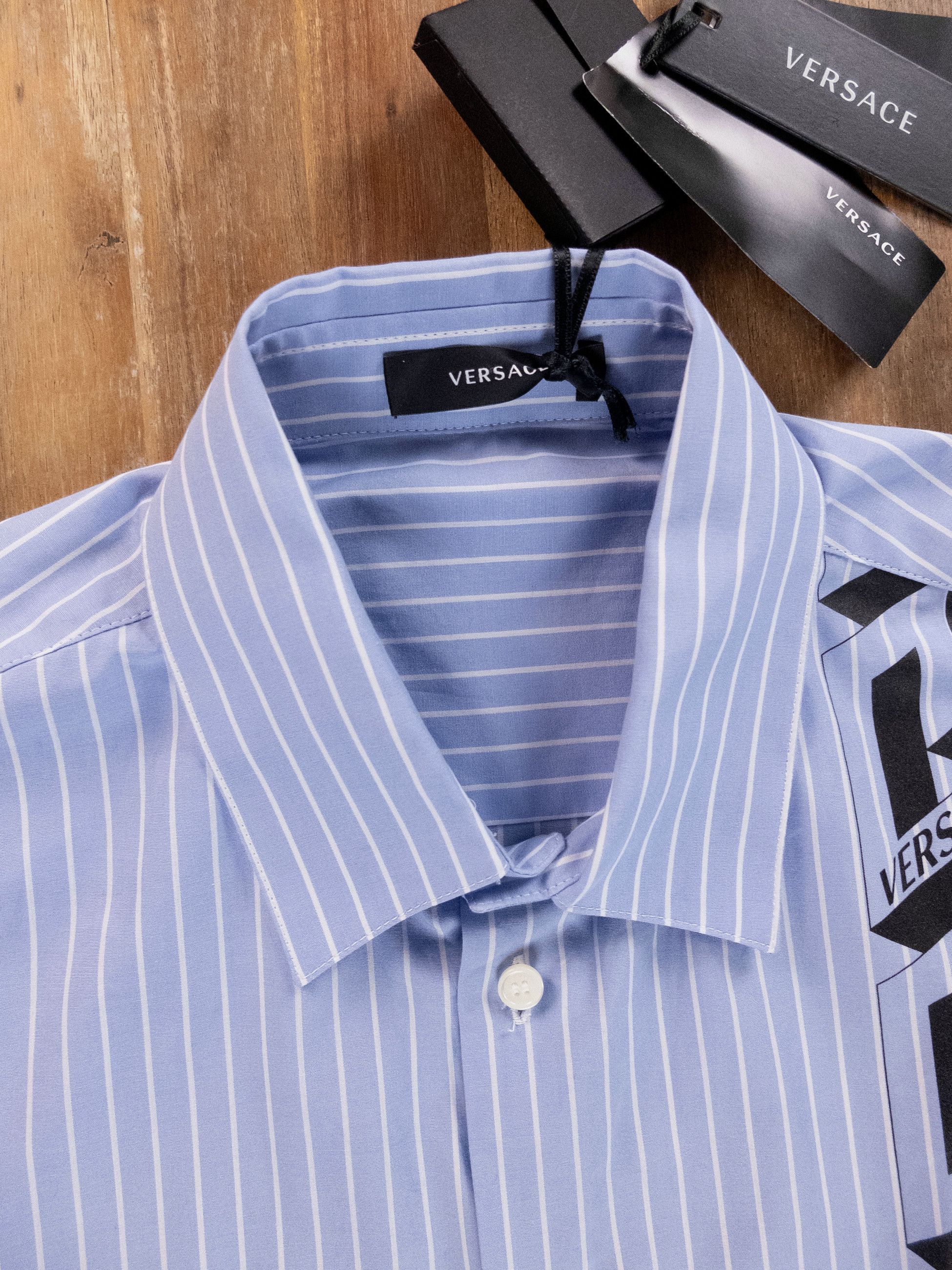 Versace VERSACE La Greca blue striped shirt Size 40 / Medium Size US M / EU 48-50 / 2 - 5 Thumbnail