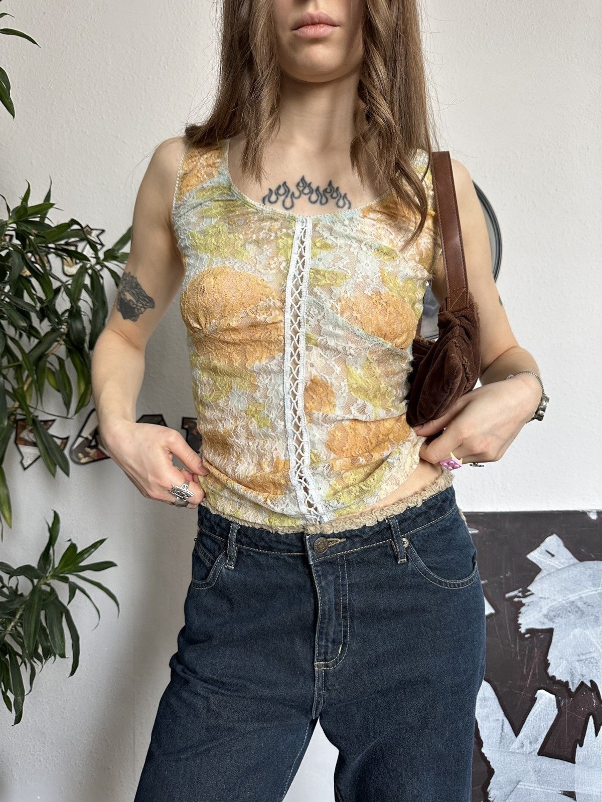 Vintage Vintage Fairy Core Mesh Lace Up Floral Pattern Blouse Size M / US 6-8 / IT 42-44 - 4 Thumbnail