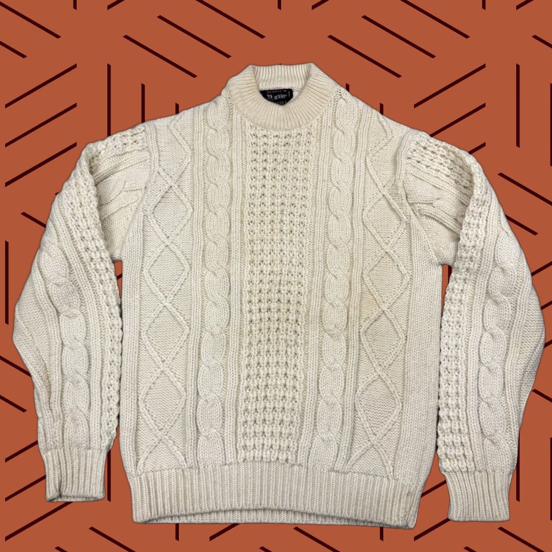 Vintage Vintage 60s Parkley Men’s Ivory Cable Knit Mock Neck Sweater Long Sleeve Pullover Classic Fit Fall Winter Men’s Fashion Size US M / EU 48-50 / 2 - 1 Thumbnail