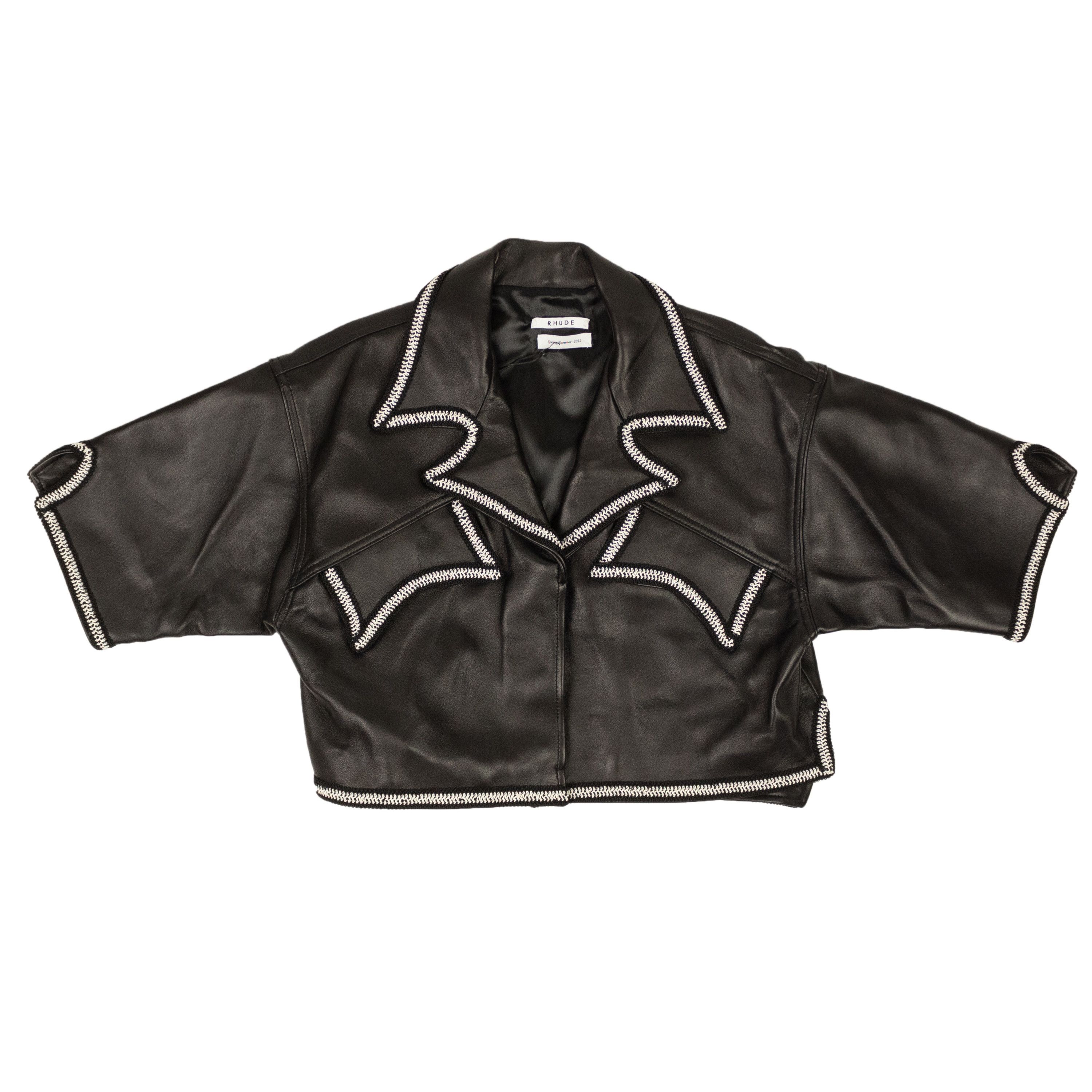 image of Rhude Black Lace-Trim Leather Shirt Size M, Women's
