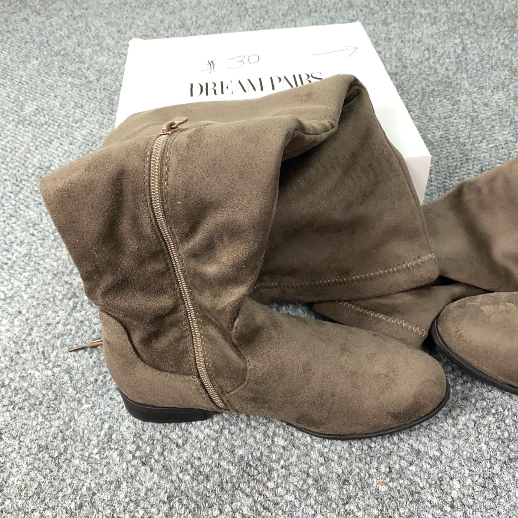 Vintage Dream Pairs Boots Womens Size 7 Khaki Suede Over Knee Zip Block Heel Riding Boot Women Boots Size US 6 / IT 36 - 4 Thumbnail