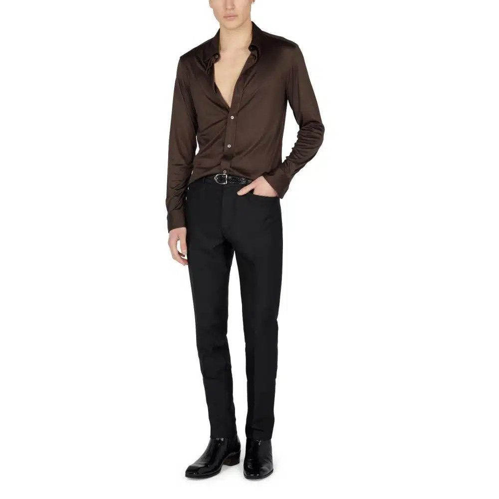 Tom Ford o1loc1c0525 JBL004 Pure Silk Shine Jersey Shirt in Brown Size US M / EU 48-50 / 2 - 4 Thumbnail