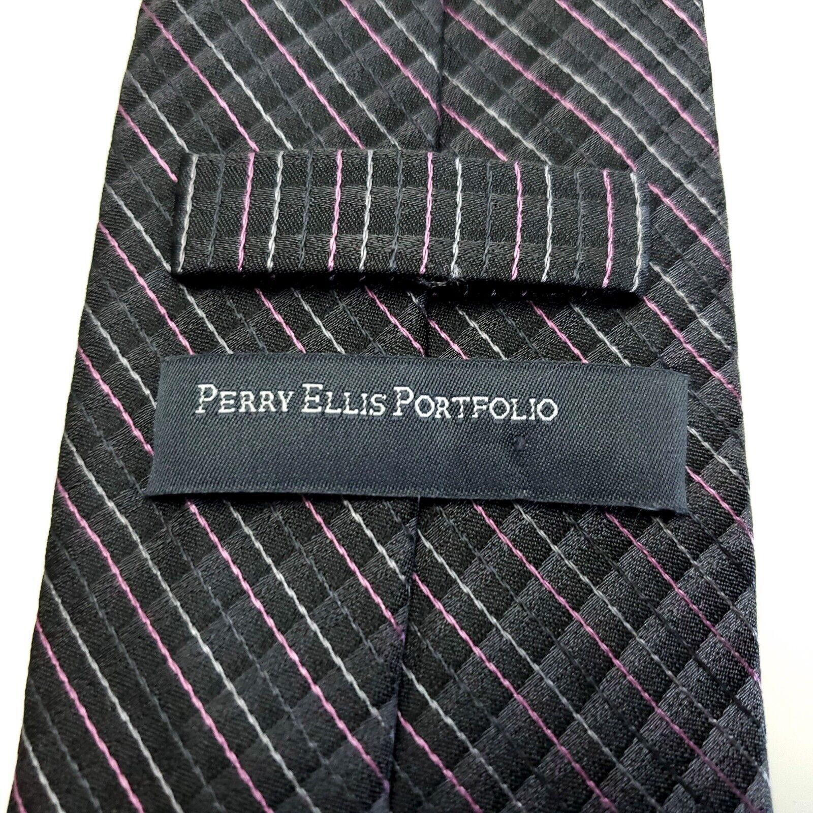 Perry Ellis Perry Ellis Portfolio Gray Purple Striped Woven Silk Tie Size ONE SIZE - 3 Thumbnail