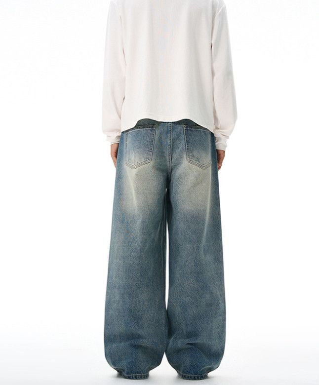 Japanese Brand American retro washed distressed loose curved jeans for men Size US 32 / EU 48 - 4 Thumbnail