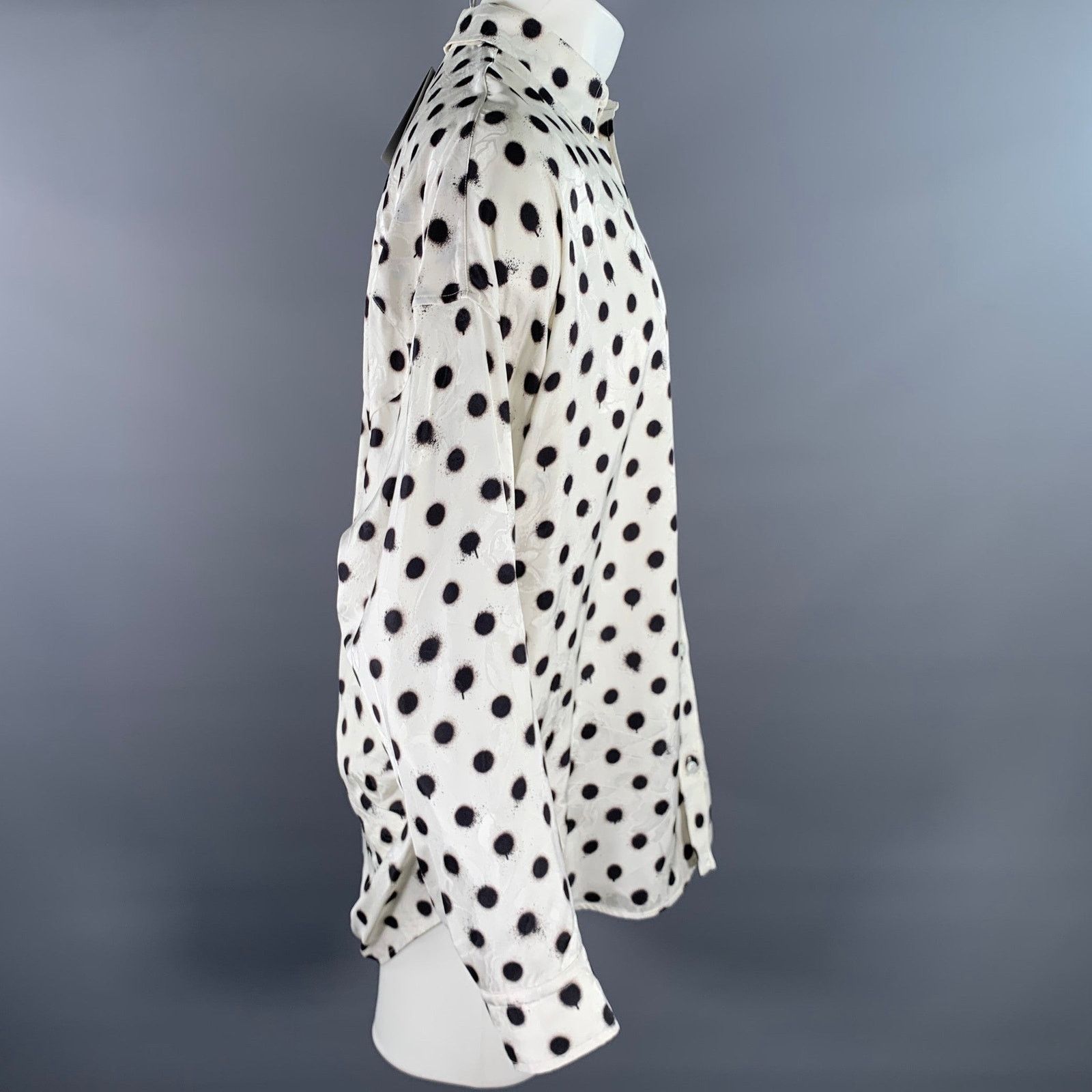 Balenciaga Size M White Black Polka Dot Viscose Silk L/S Shirt Size US M / EU 48-50 / 2 - 3 Thumbnail
