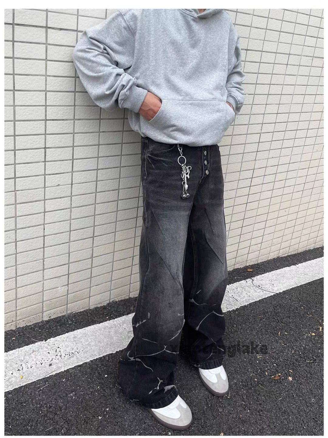 Designer Unisex washed faded cleanfit loose baggy hiphop pants Size US 28 / EU 44 - 6 Thumbnail
