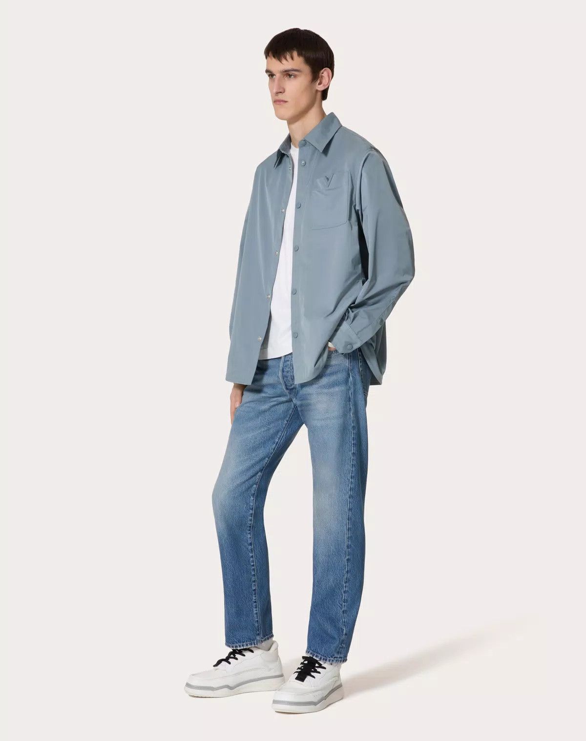Valentino oc11z0725 Nylon Shirt Jacket With Patch Vlogo in Dusty Blue Size US L / EU 52-54 / 3 - 3 Thumbnail