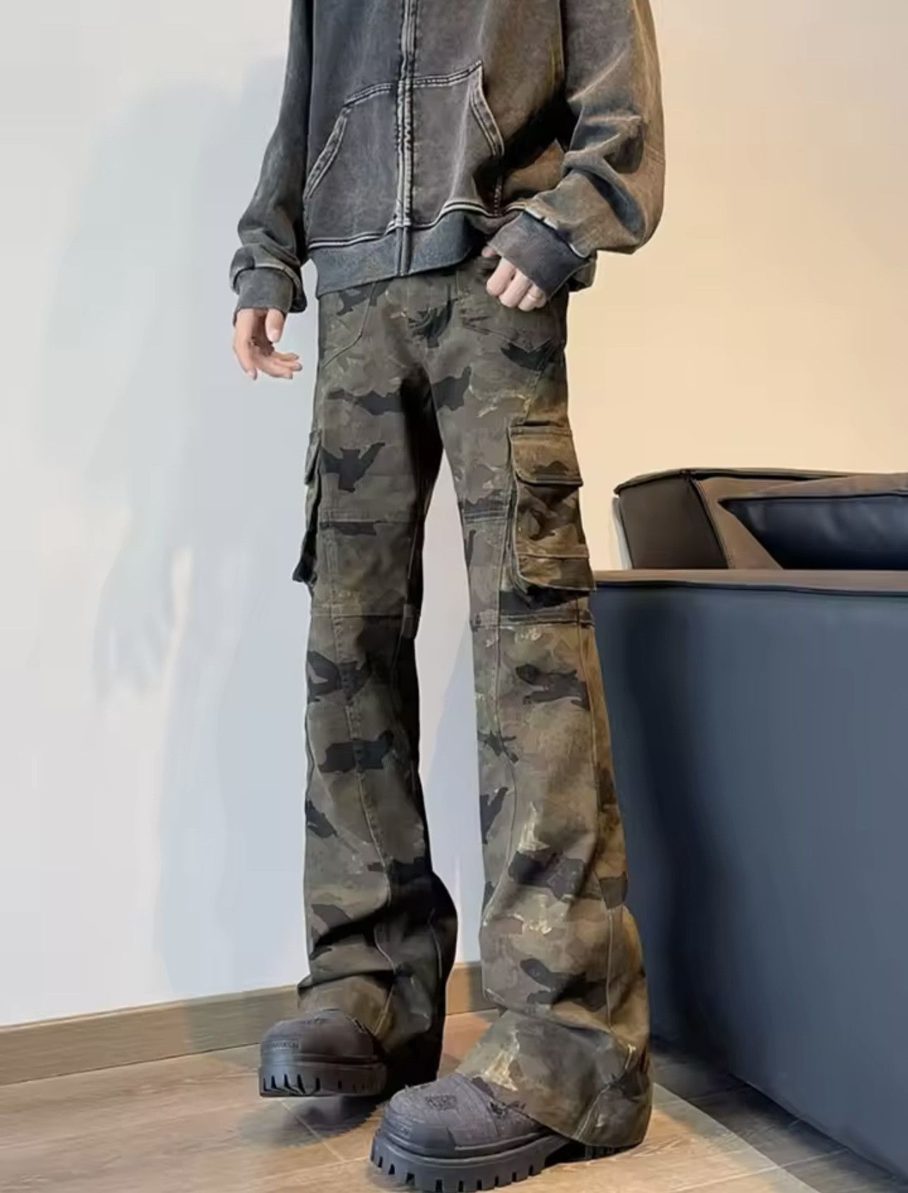 Jean Cyber Y2K Streetwear Camouflage Slim Flare Jeans Pants Size US 34 / EU 50 - 4 Thumbnail