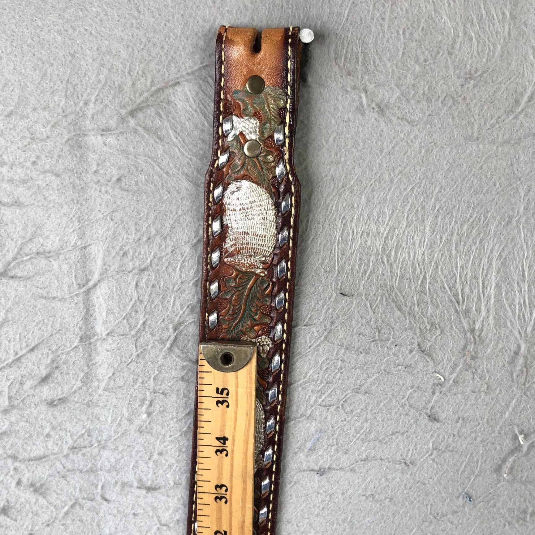 Vintage Belt Mens 36 Brown Leather Western Armadillo Studded Name BOB Animal Design Size 36 - 5 Thumbnail