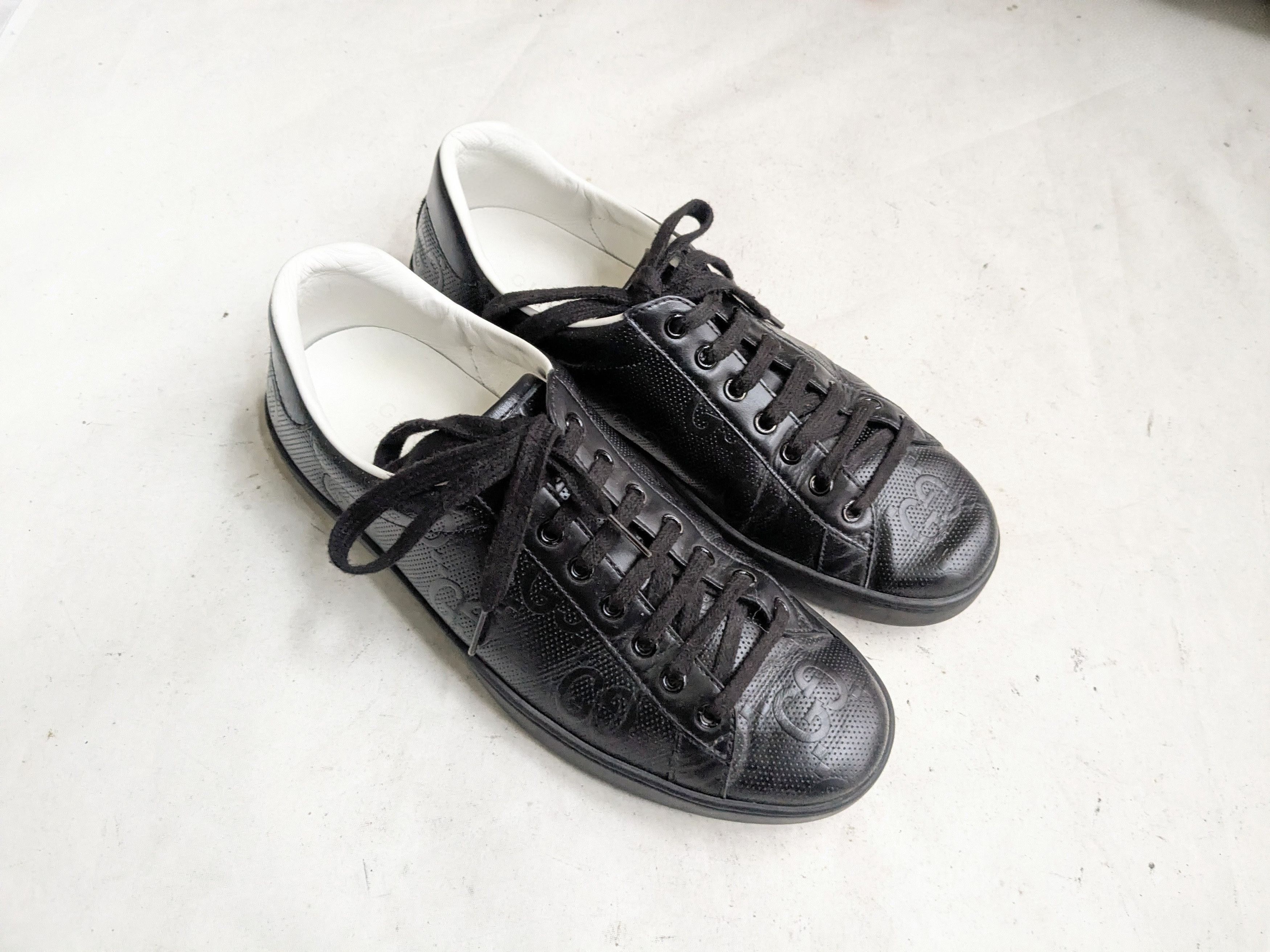 Gucci Gucci Ace Sneakers 8.5 Black Leather Monogram GG Logo Size US 8.5 / EU 41-42 - 1 Thumbnail