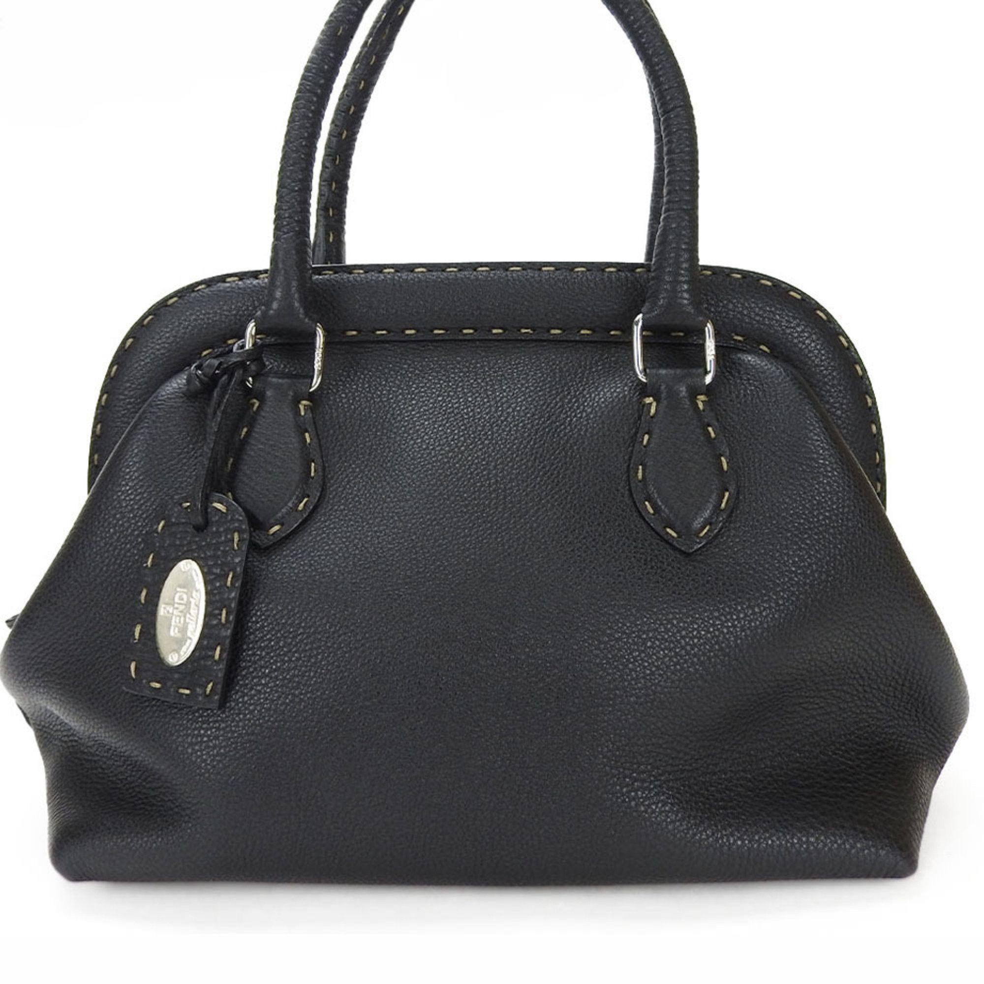image of Fendi Selleria Doctor's Bag Handbag Ladies Black Leather Doctor Hand, Women's