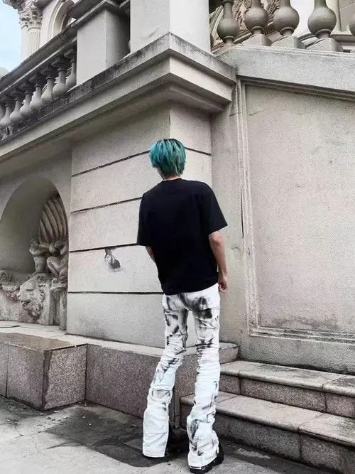 Jean VIBE White Irregular Frayed Stacked Hip Hop Street Jeans Size US 30 / EU 46 - 2 Thumbnail