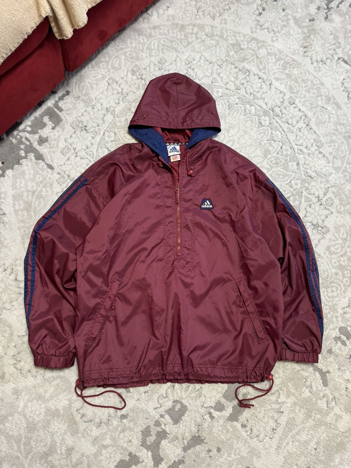 Adidas × Vintage Vintage Adidas Burgundy Anorak Nylon Jacket Size US XL / EU 56 / 4 - 2 Thumbnail