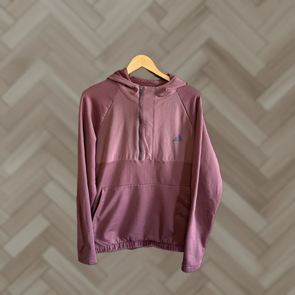 Adidas Adidas Mens Red 1/2 Zip Hooded Pullover Sweatshirt Size L Size US L / EU 52-54 / 3 - 1 Thumbnail