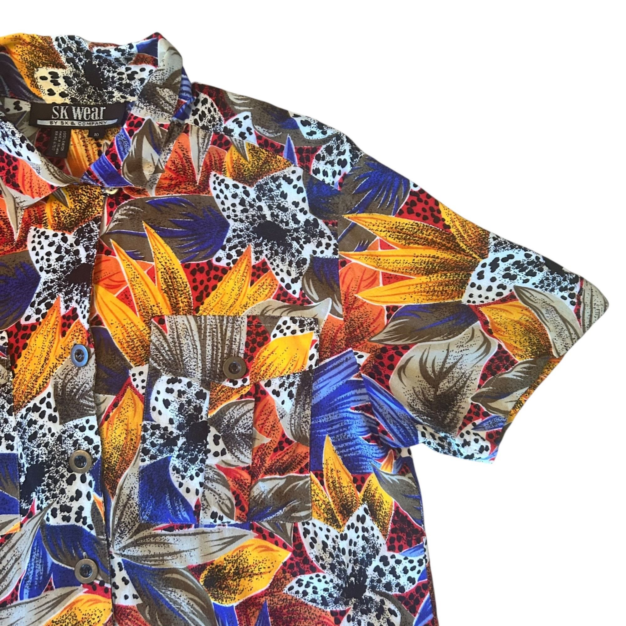 Vintage Vintage SK Wear Floral Vibrant Novelty Print 100% Rayon Blou Size L / US 10 / IT 46 - 2 Thumbnail