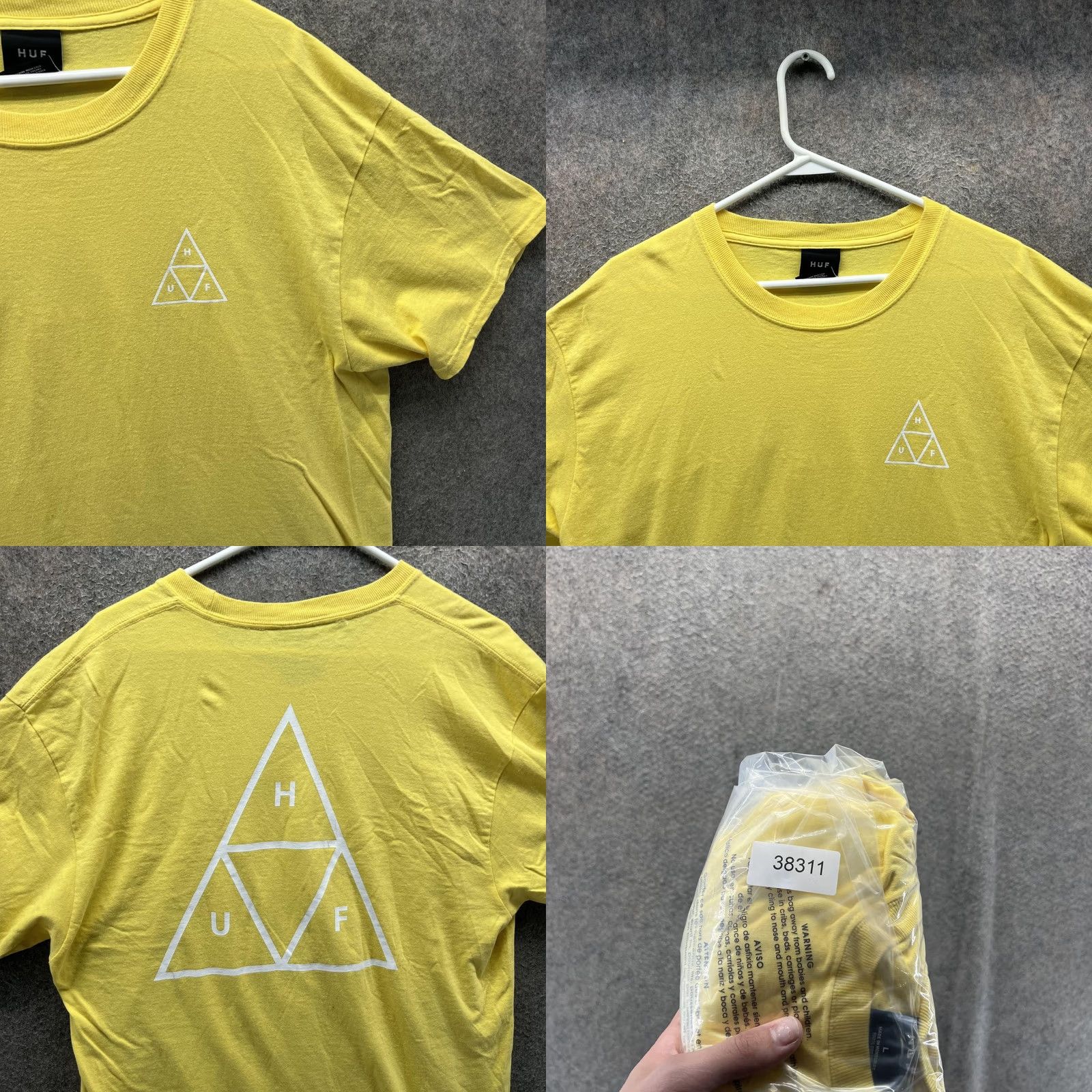 Huf HUF Shirt Mens Large Yellow Triple Triangle Logo Graphic Skate Streetwear Shirt Mens Large Yellow Triangle Logo Graphic Back Size US L / EU 52-54 / 3 - 8 Thumbnail