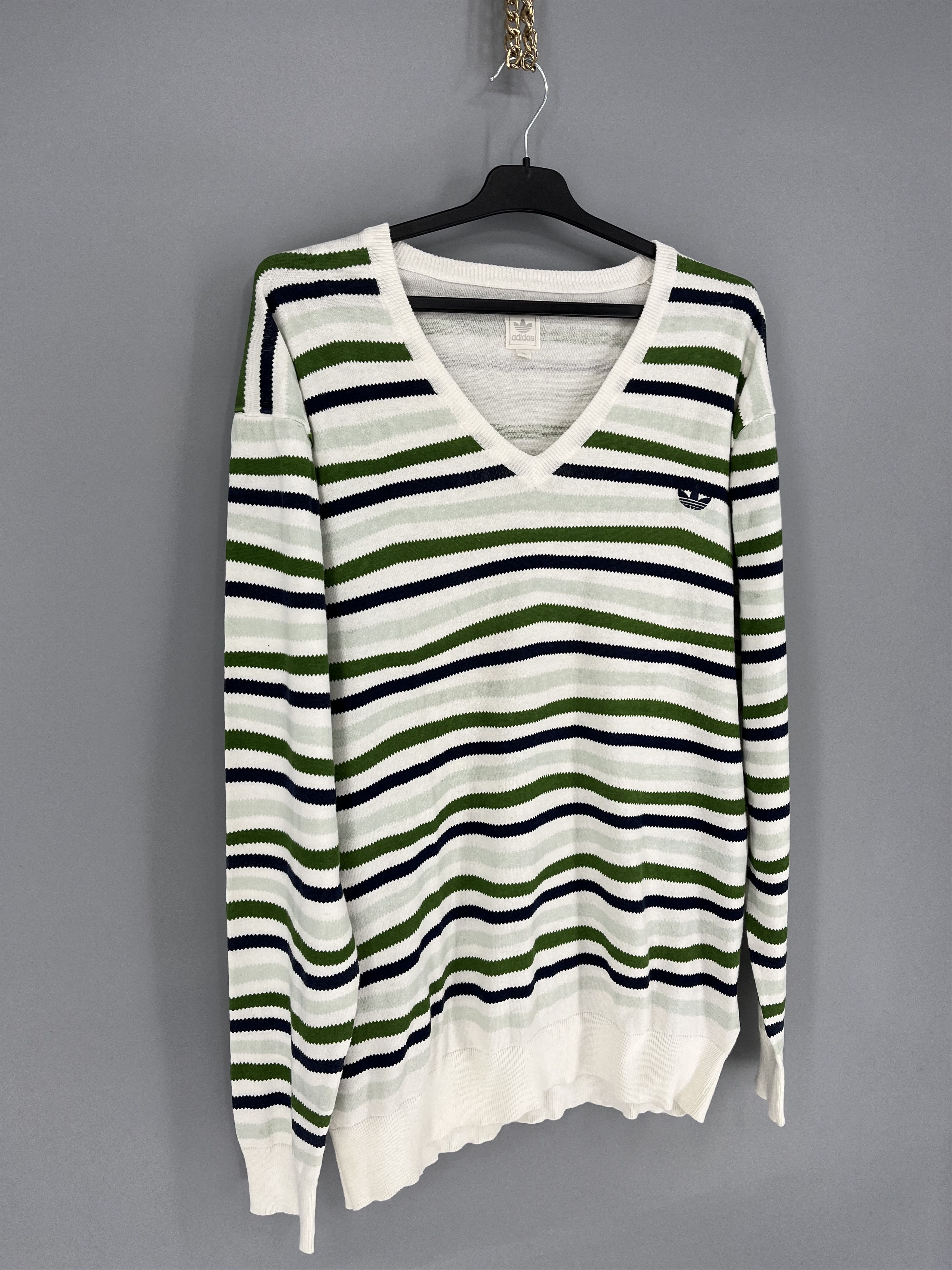 Adidas × Vintage Vintage Y2K Adidas Streetwear Style Striped V-neck Sweater Size US XL / EU 56 / 4 - 2 Thumbnail