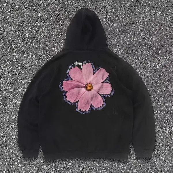 Designer Hitomi x naga Black floral print washed vintage hoodie Size US L / EU 52-54 / 3 - 7 Thumbnail