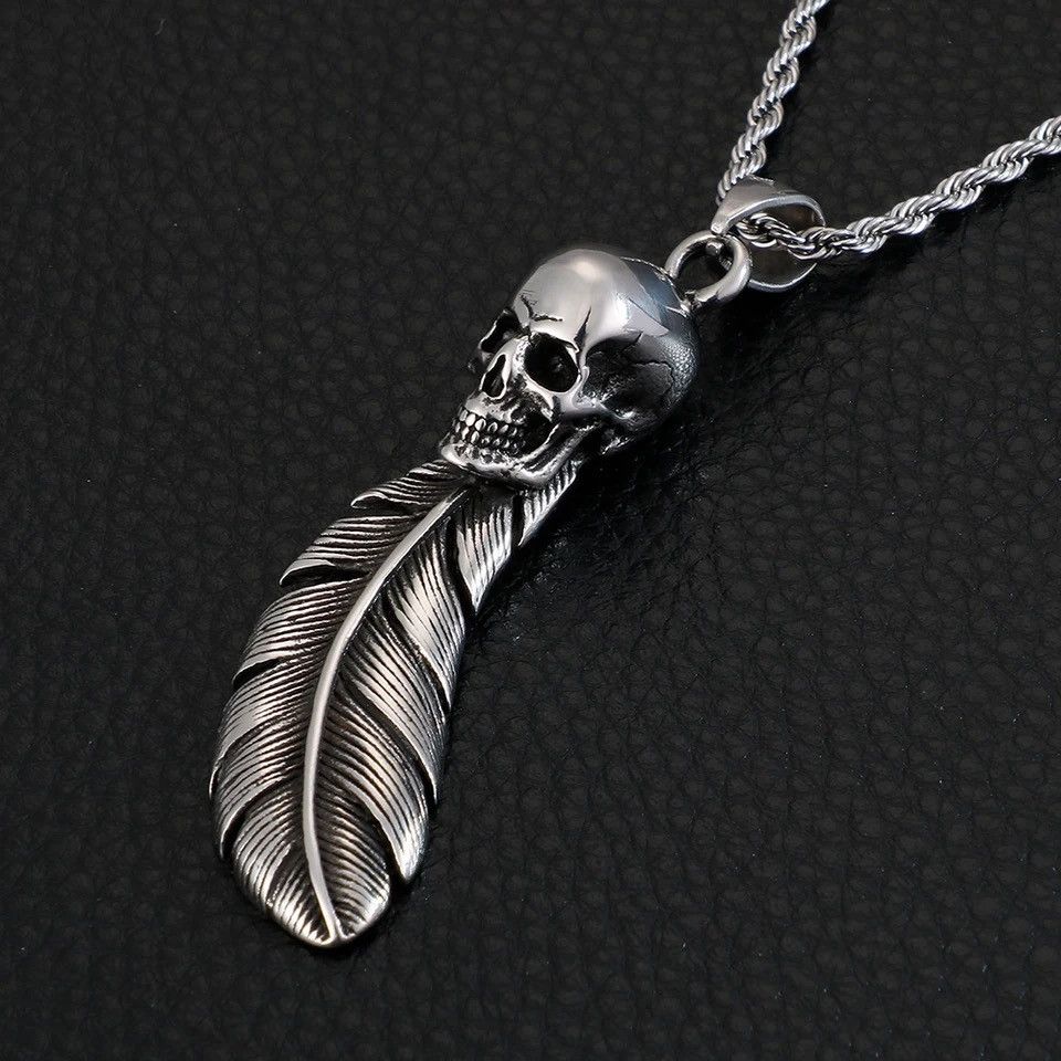 Vintage Vintage Skull Feather Necklace Size ONE SIZE - 1 Thumbnail