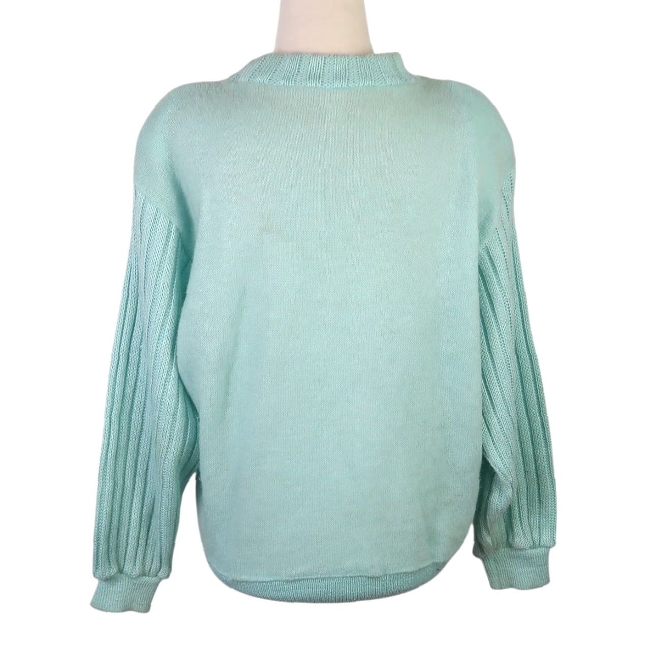 Vintage VINTAGE 80s Mint Green-Blue Floral Embroidered Wool Sweater L Womens Size L / US 10 / IT 46 - 4 Thumbnail