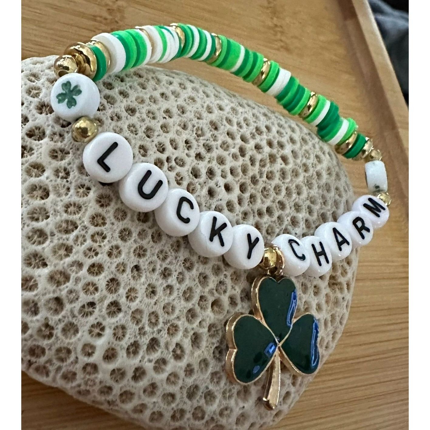 Handmade St Patricks Day Bracelet New Beaded Shamrock Lucky Charm New Size ONE SIZE - 10 Thumbnail