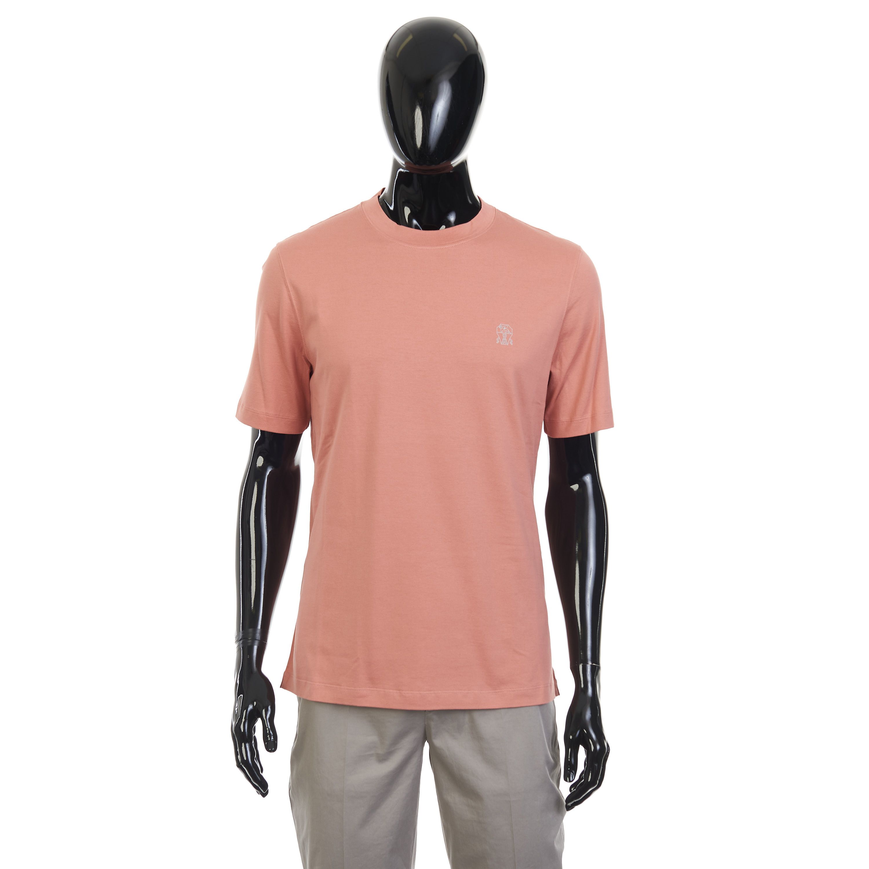 Brunello Cucinelli Salmon Cotton Jersey Crew neck Tshirt With Logo Size S Size US S / EU 44-46 / 1 - 1 Thumbnail
