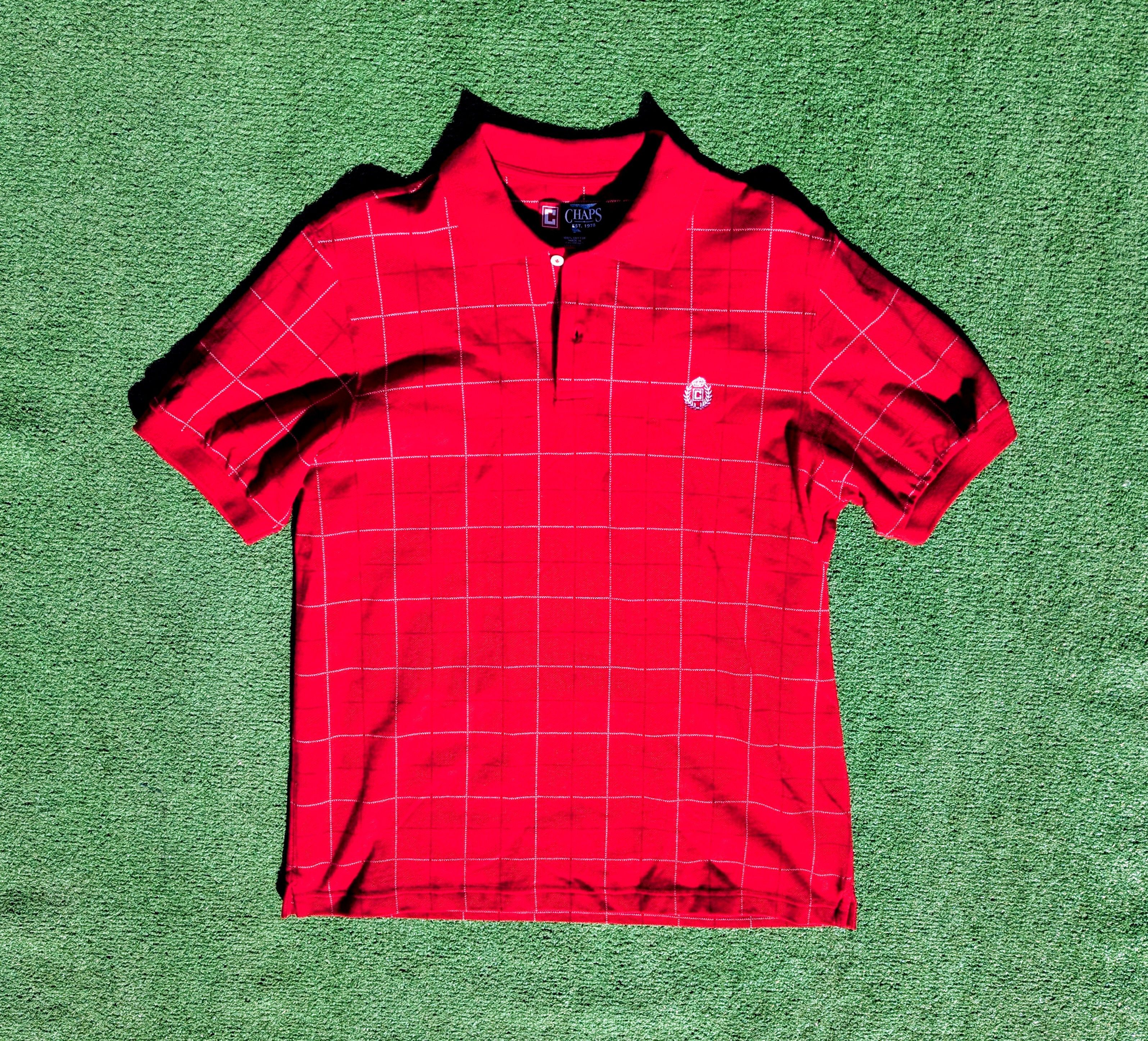 Chaps Chaps Polo Red Plaid Cotton S/S Pullover Button-Neck Shirt Size US M / EU 48-50 / 2 - 5 Thumbnail