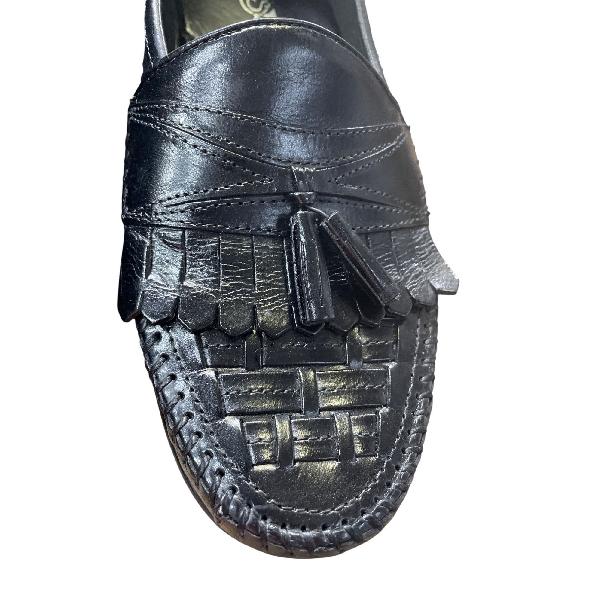Designer French Shriner Black Leather Tasseled Slip-On Loafers Mens S Size US 8.5 / EU 41-42 - 16 Thumbnail