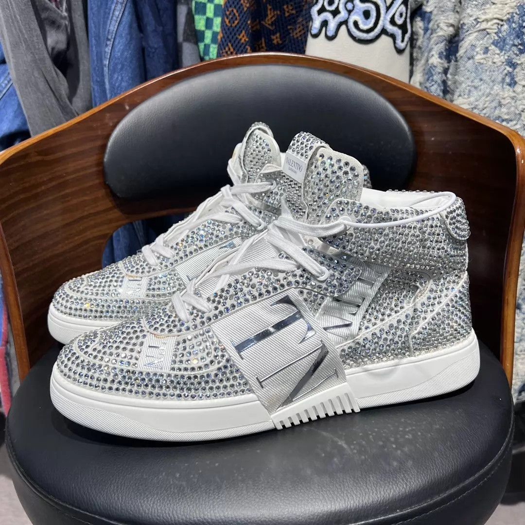 Valentino Silver High-Top Sneakers with Crystal Embellishments Size US 11 / EU 44 - 1 Thumbnail