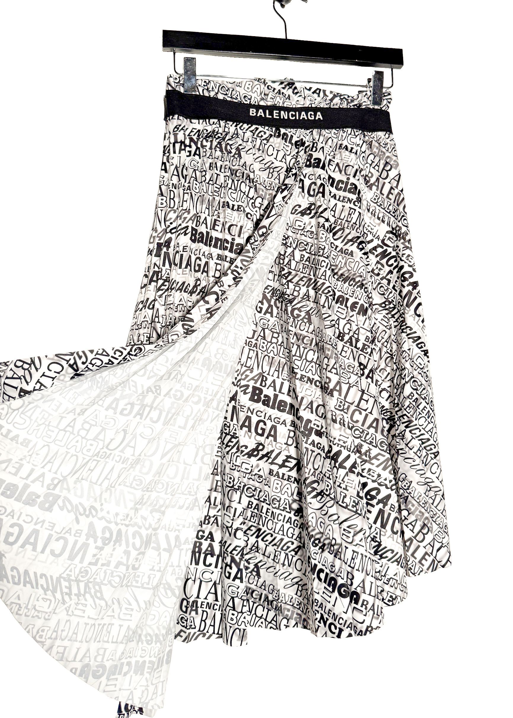 Balenciaga Balenciaga 2019 White Black Logo Printed Pleated Midi Skirt Size 27" / US 4 / IT 40 - 4 Thumbnail