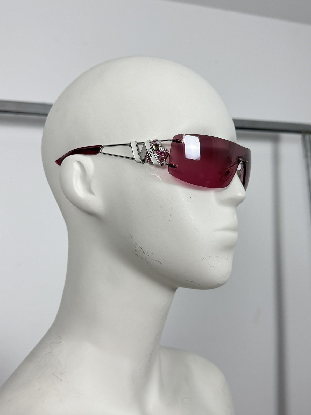 Dior Dior 2000’s Heart Core Rhinestone Ski Shield Logo Sunglasses Size ONE SIZE - 2 Thumbnail