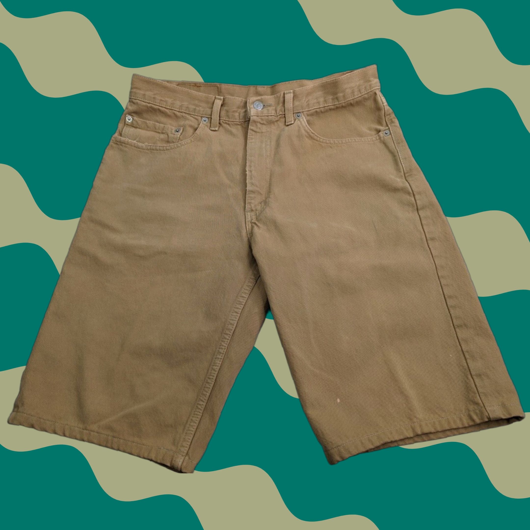 Levi's VINTAGE Levi's 550 Bermuda Shorts/Shorts Denim Bermuda Shorts Khaki Beige 34 Mens Regular Slim Distressed 34 Distressed 34 Size 24" / US 00 / IT 34 - 1 Thumbnail