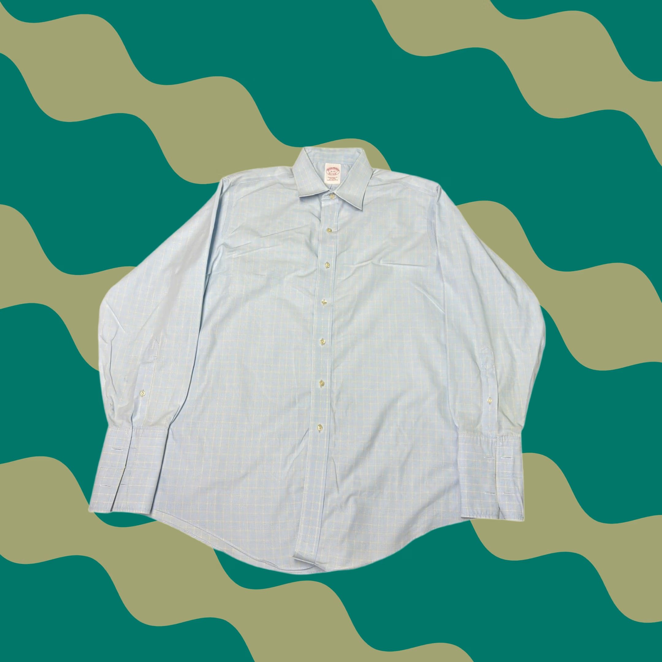 Brooks Brothers Brooks Brothers Dress Shirt Mens Long Sleeve Plaid 100% Cotton Traditional Fit 16-33 Blue Yellow Collar Point Size 42R - 1 Thumbnail
