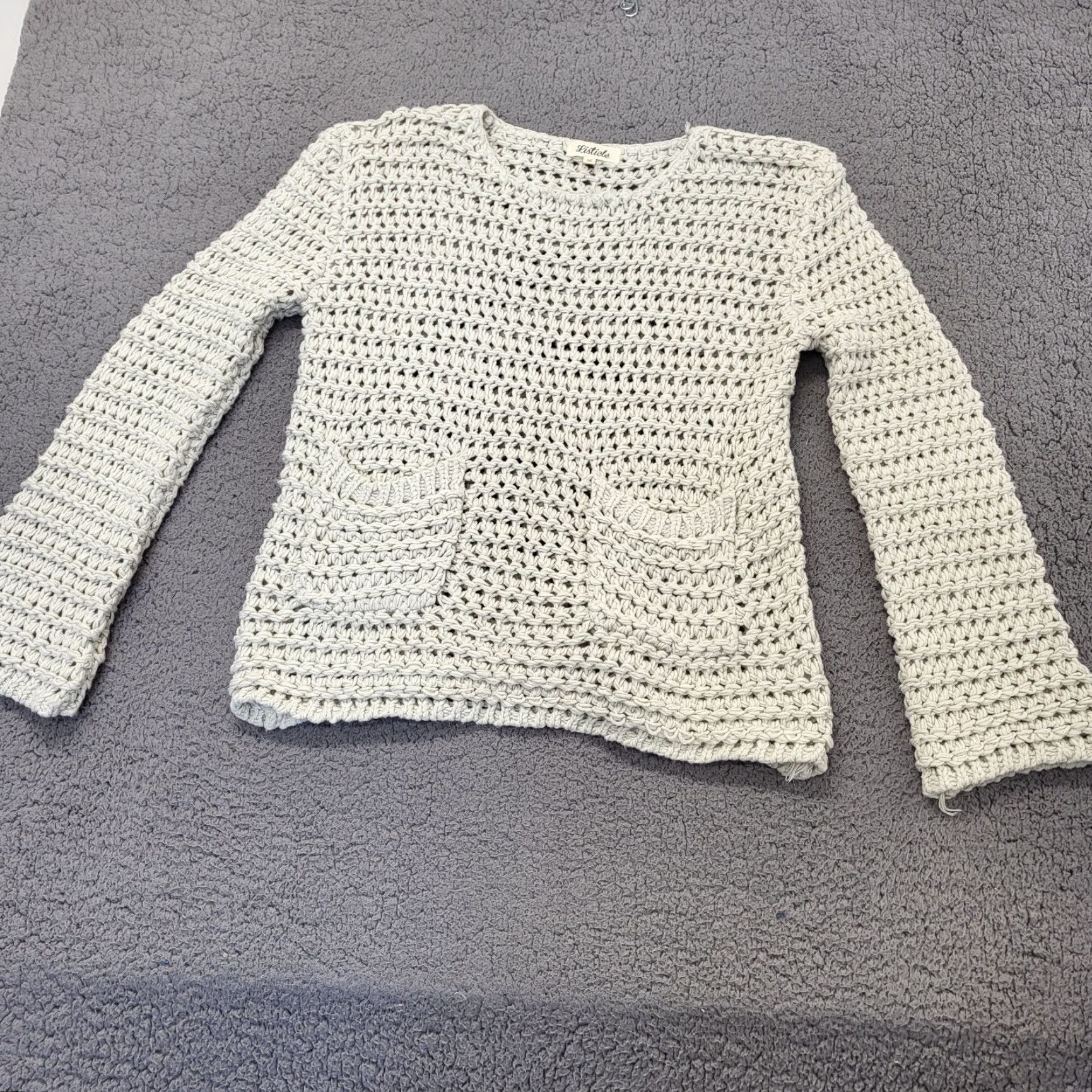 Vintage Listicle Sweater Women’s Large Ivory Long Sleeve Crocheted Pullover Knit Knit Style Kimono Sleeve 90s Bohemian Classic Vintage No Size L / US 10 / IT 46 - 2 Thumbnail