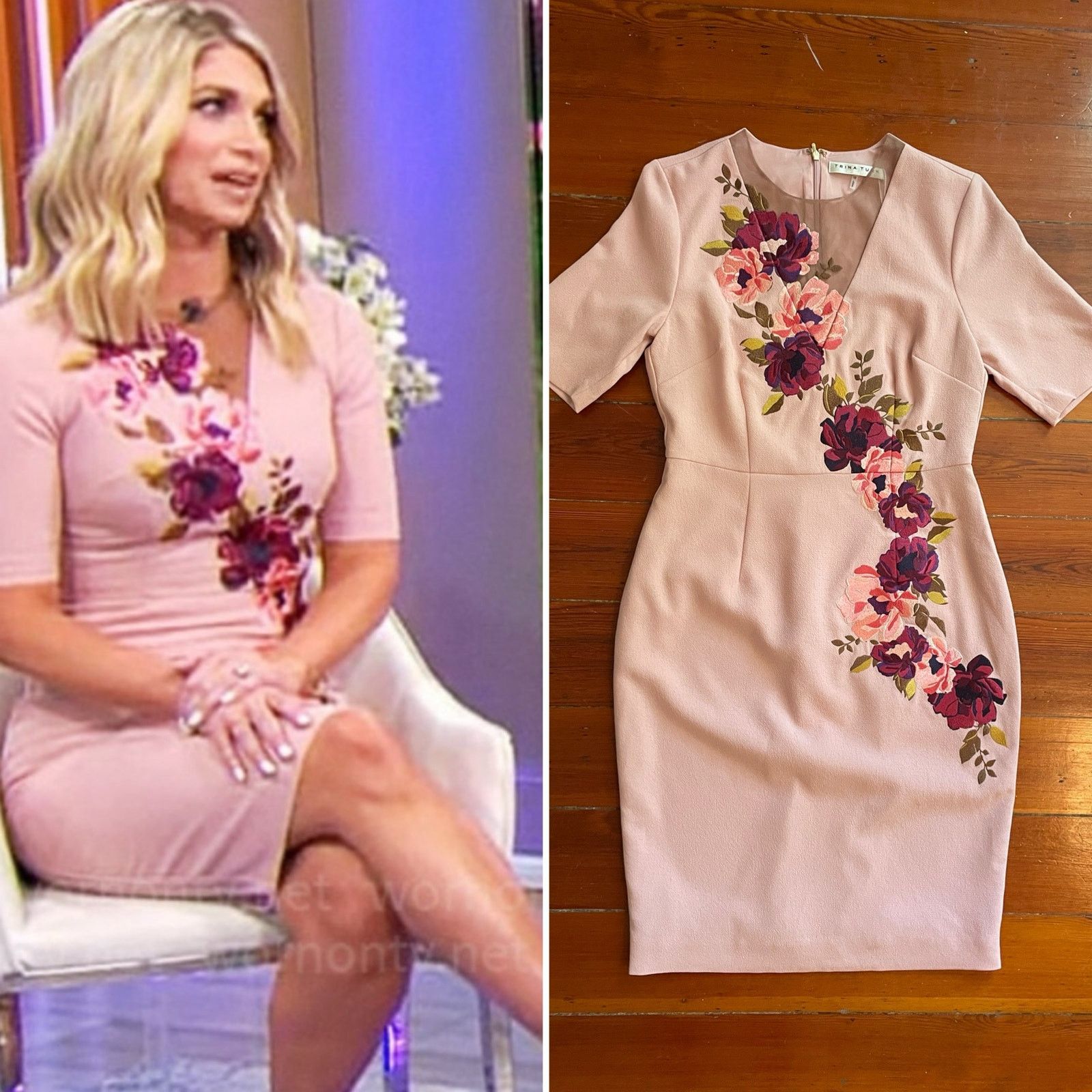 Trina Turk NWT Trina Turk Floral Embroidered Sheath Dress Blush Sz 10 Size L / US 10 / IT 46 - 2 Thumbnail