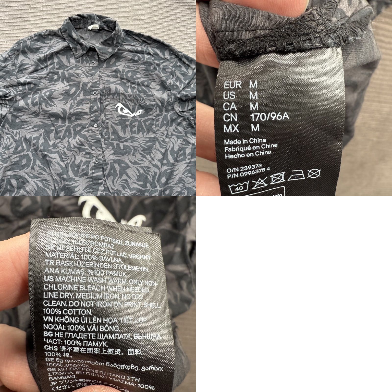 H&M No Fear x H&M Shirt Mens Medium Gray Short Sleeve Button Up Streetwear Graphic Print Pocket Size US M / EU 48-50 / 2 - 8 Thumbnail