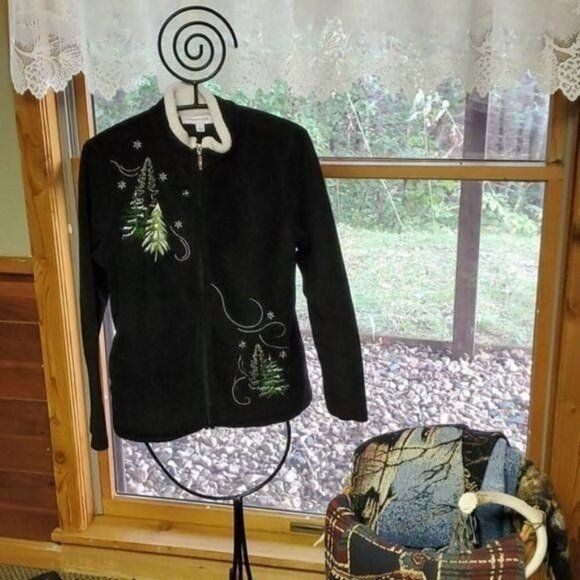 Designer Breckenridge Embroidered Holiday Black Full Zippered Fleece Size S / US 4 / IT 40 - 3 Thumbnail
