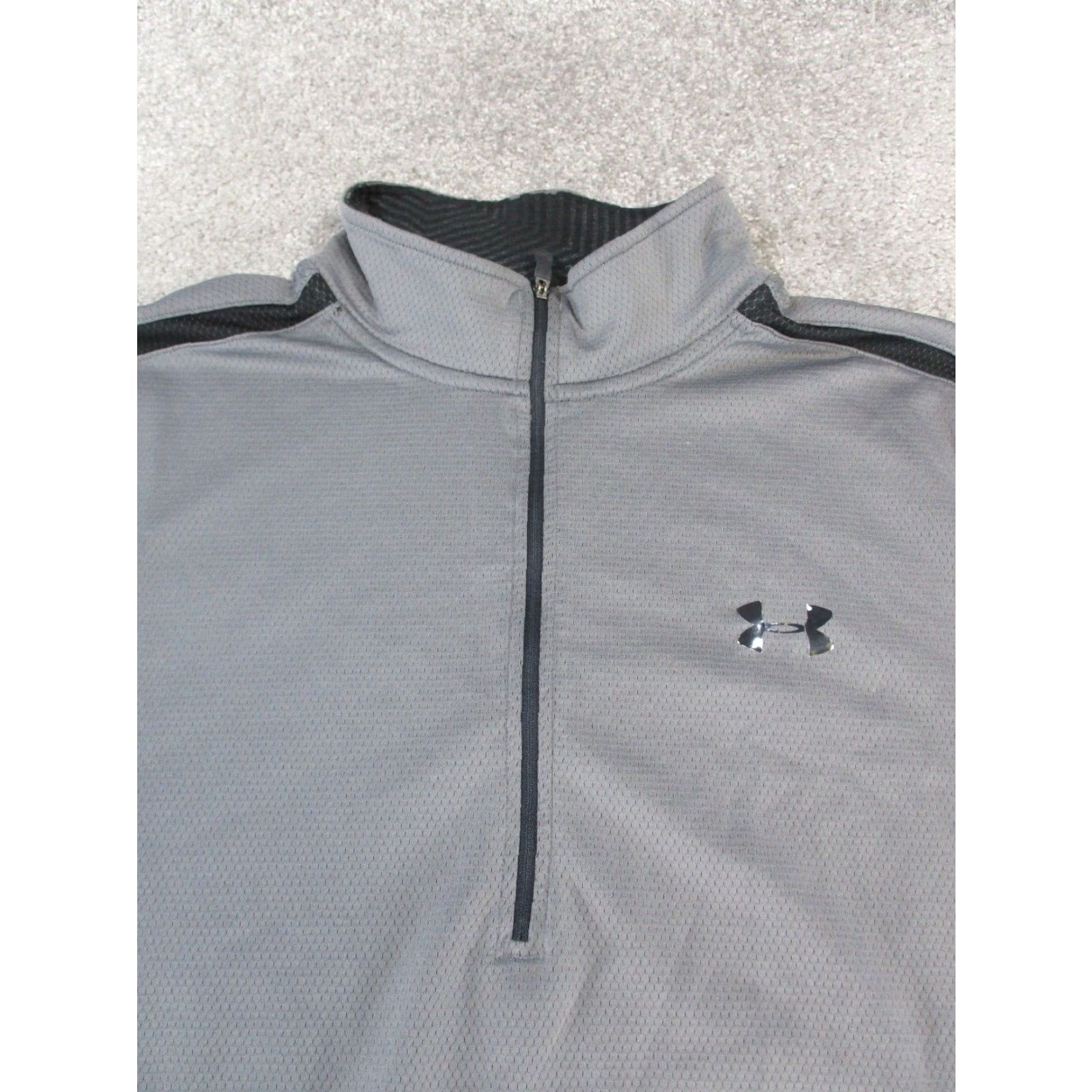 Under Armour Under Armour Mens Gray Cold Gear Quarter Zip Mock Neck Fleece Sweatshirt L/S Zip Pullover 3/4 Zip Golf Gym Walking Size US L / EU 52-54 / 3 - 2 Thumbnail