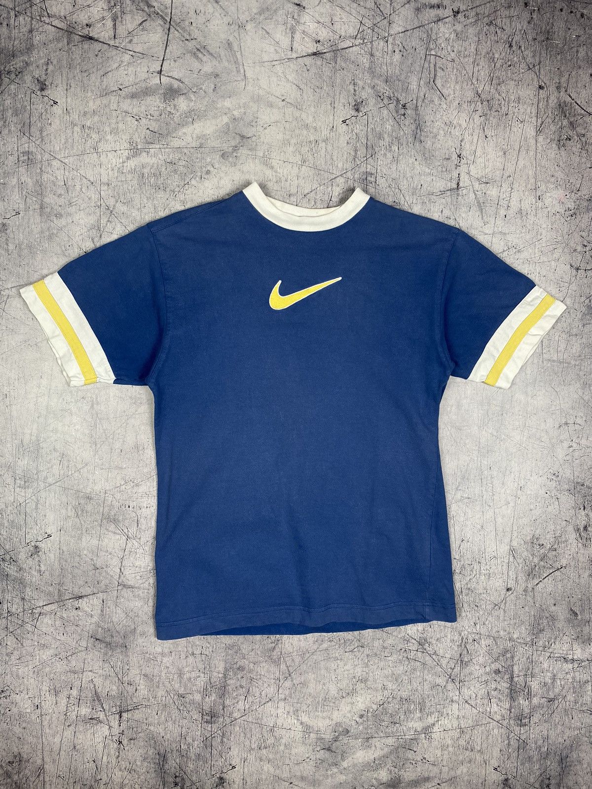 Nike × Vintage Vintage 90s Nike Big Logo Swoosh Drill y2k Tee Size US S / EU 44-46 / 1 - 2 Thumbnail
