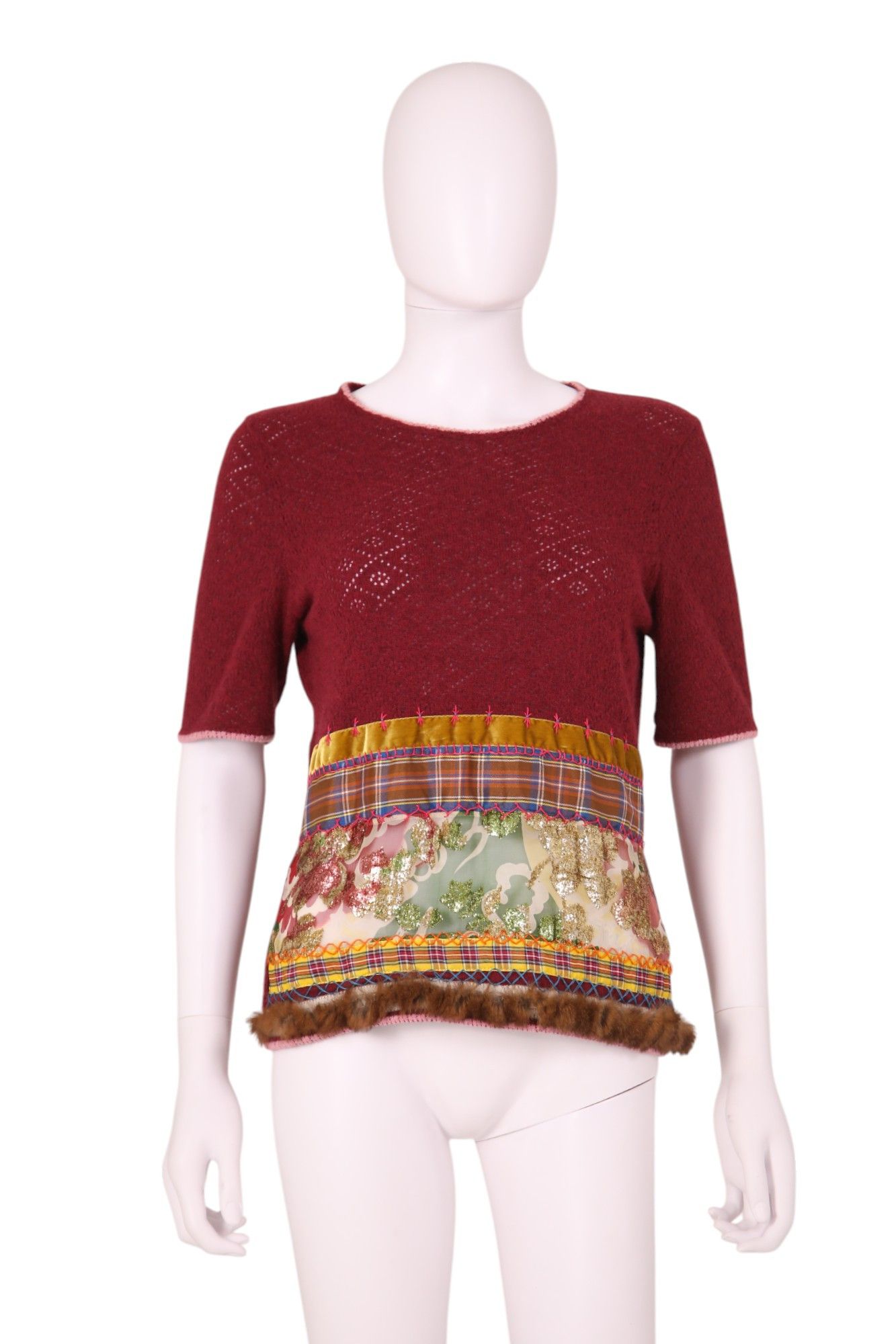 John Galliano F/W 2002 Red Floral Knitted Tee Size S / US 4 / IT 40 - 1 Thumbnail