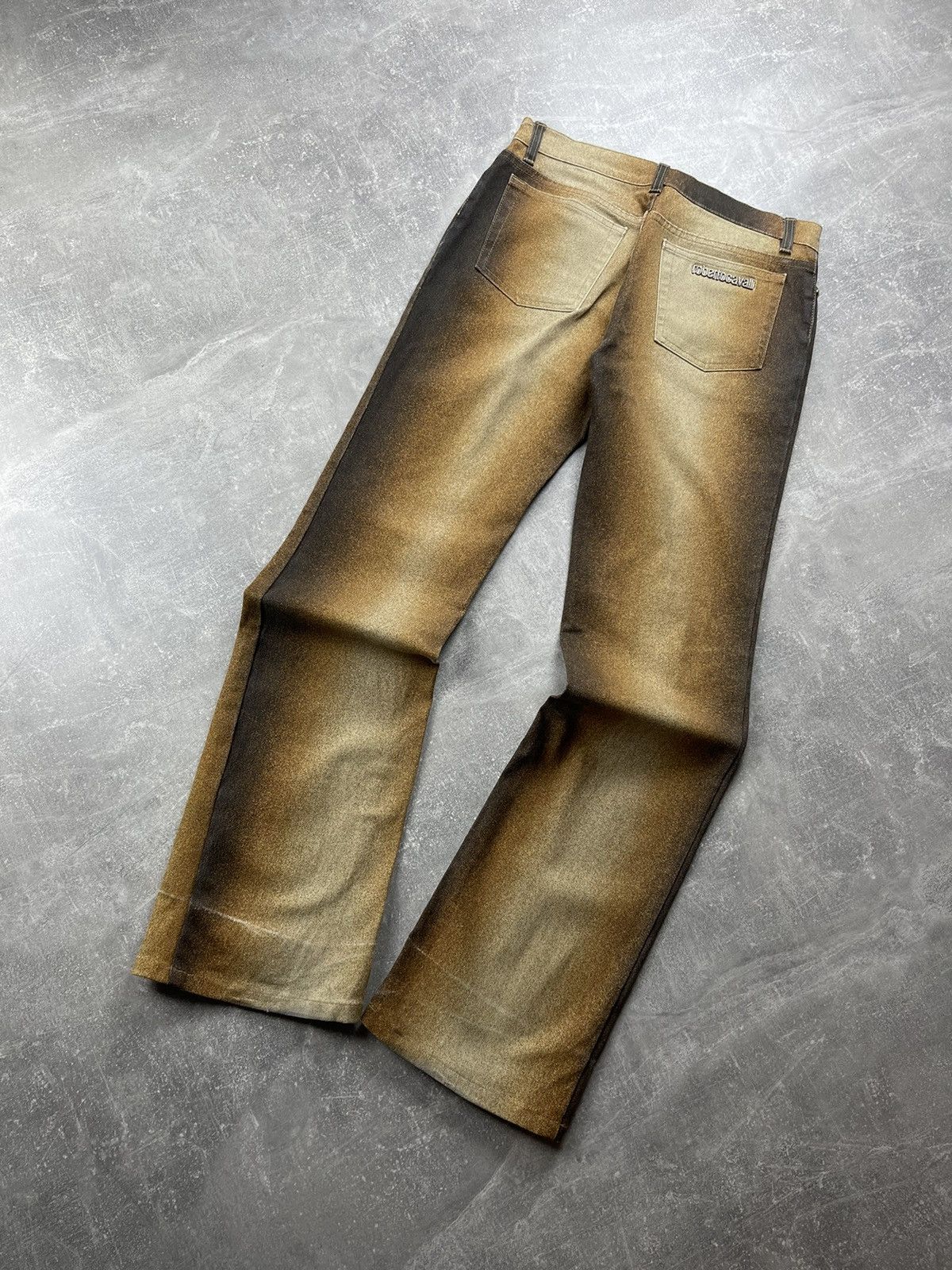 Roberto Cavalli Metallic Gold Coated Jeans Bootcut Flare