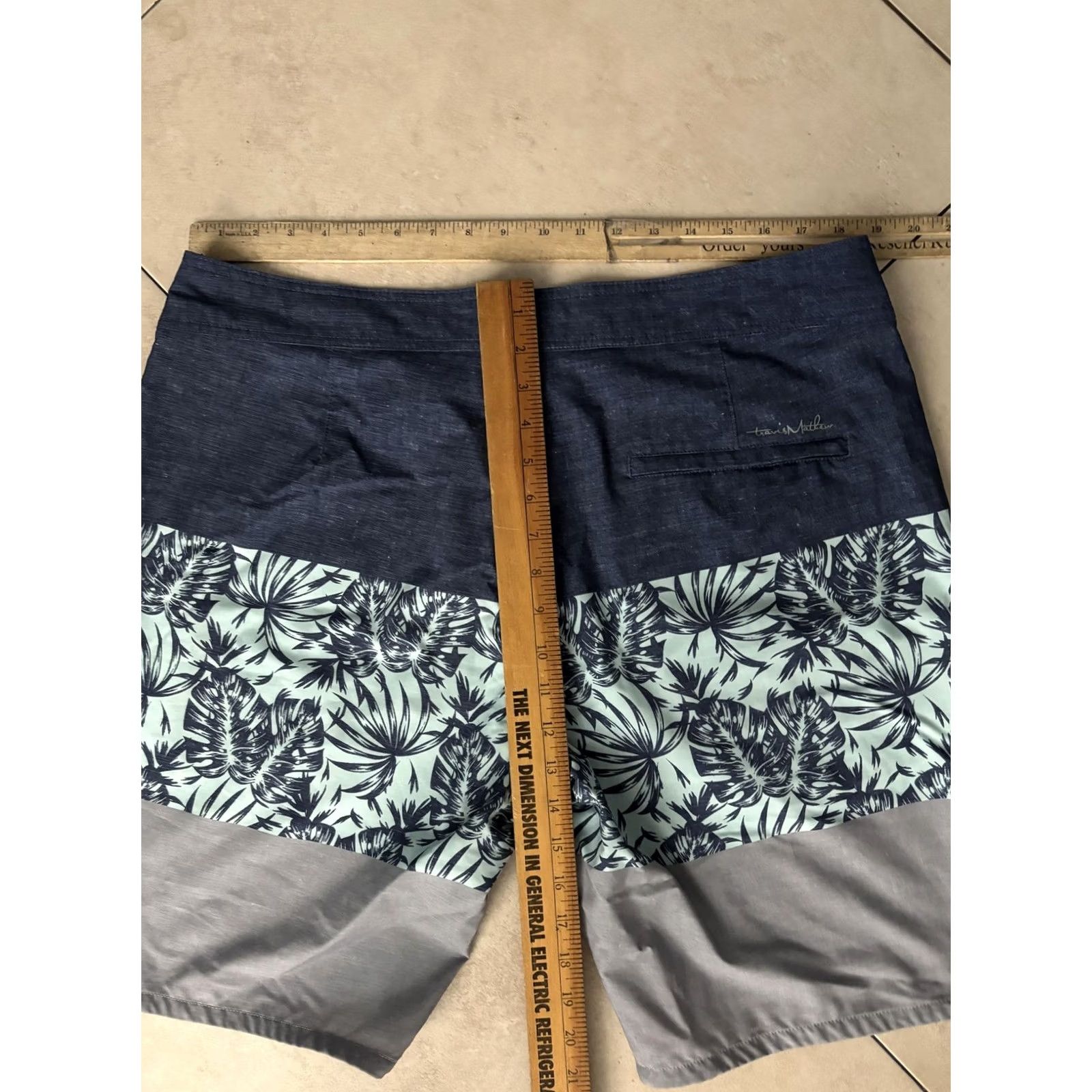 TravisMathew TravisMathew Board Shorts Mens 38 Blue Gray Mint Palm Print Colorblock Trunks Size US 38 / EU 54 - 6 Thumbnail