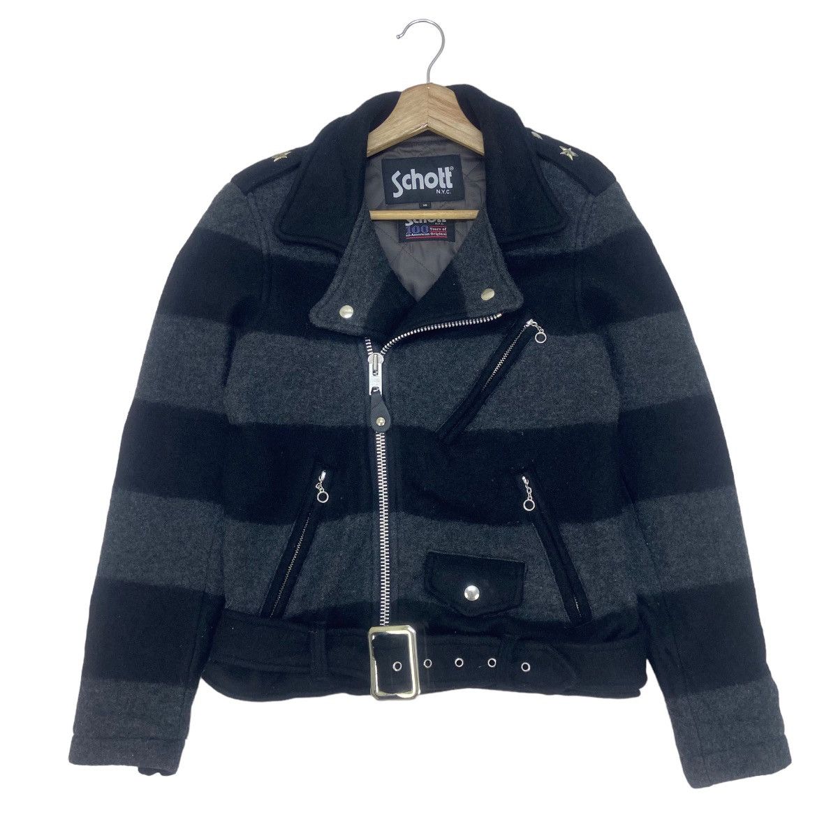 Schott Schott Double Collar Biker Wool Jacket Size US XXS / EU 40 - 1 Thumbnail