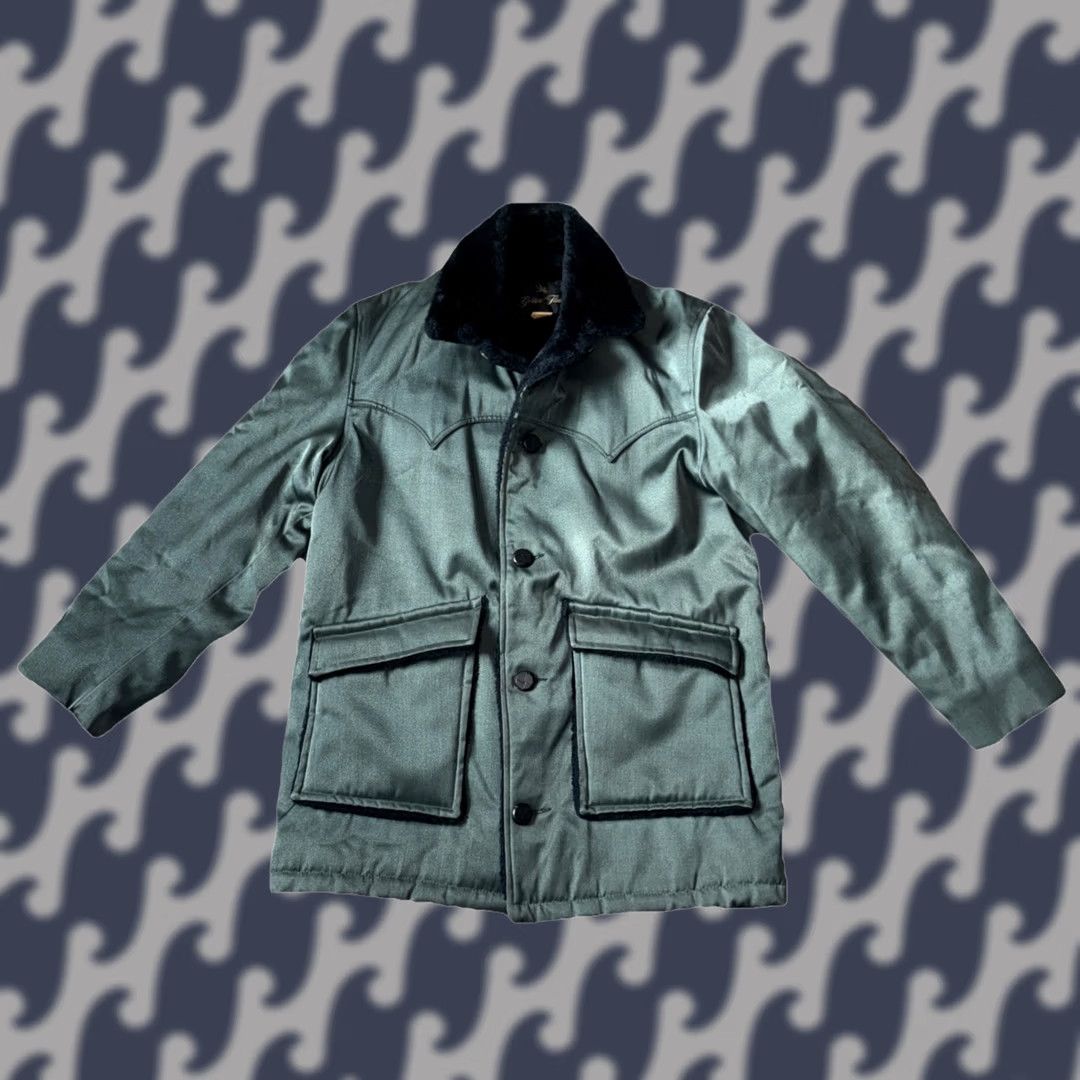 YOKE VTG Golden Fleece Jacket Coat Men 40 Dark Green Parka Fur Lined Western Yoke Nylon Wind-Resistant Long Coat with Pockets Button Closure Size US XXS / EU 40 - 1 Thumbnail