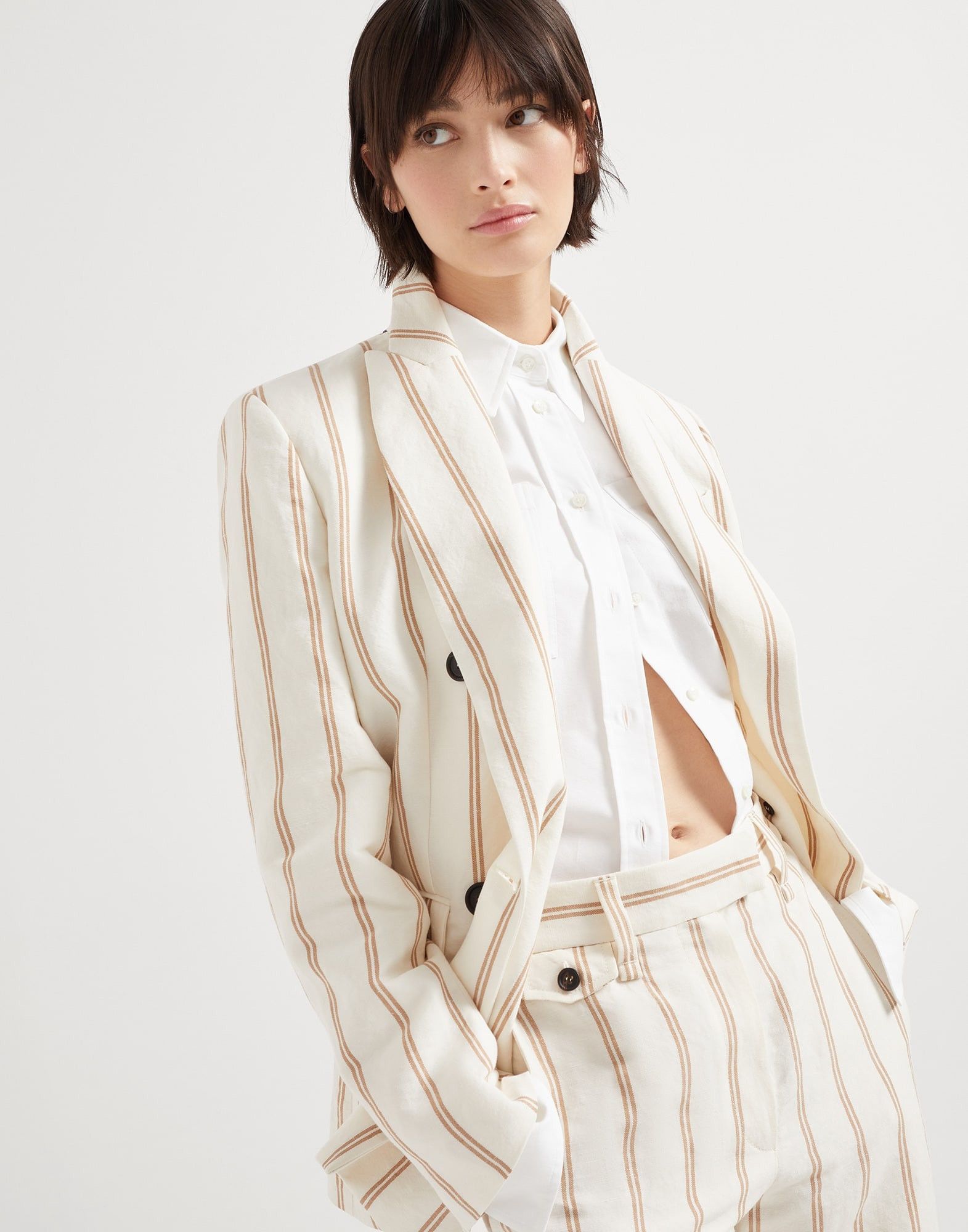 Brunello Cucinelli o1la1rc1a0326 Regimental Stripe Panama Blazer in Multicolor Size XL / US 12-14 / IT 48-50 - 3 Thumbnail
